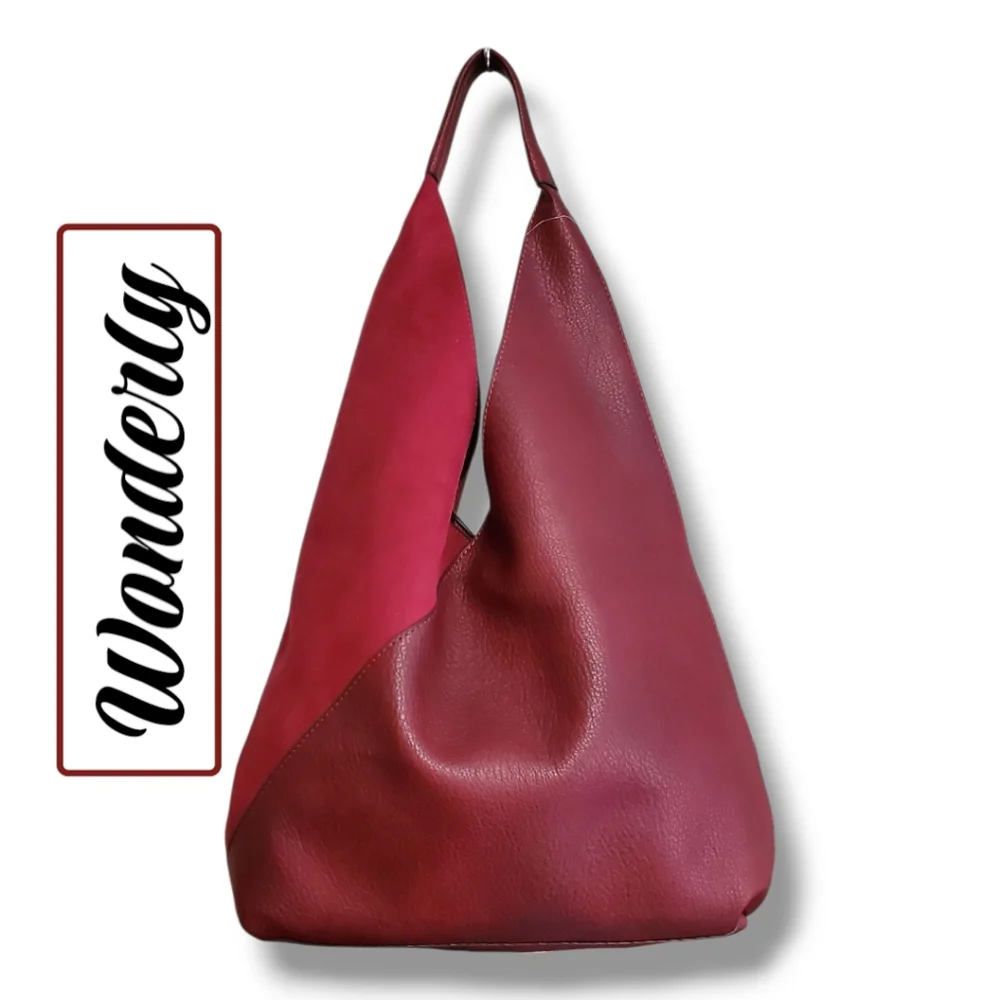 NWT WONDERLY Merlot Vegan Leather & Suede Oversized Hobo Belk Exclusive - Picture 11 of 15